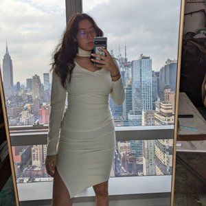 White High Neck Cut Out Midi Dress